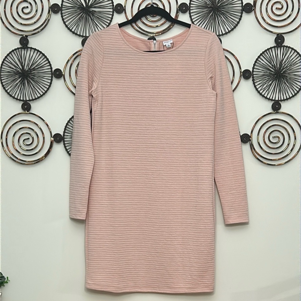 Pink Ribbed Long Sleeve Dress